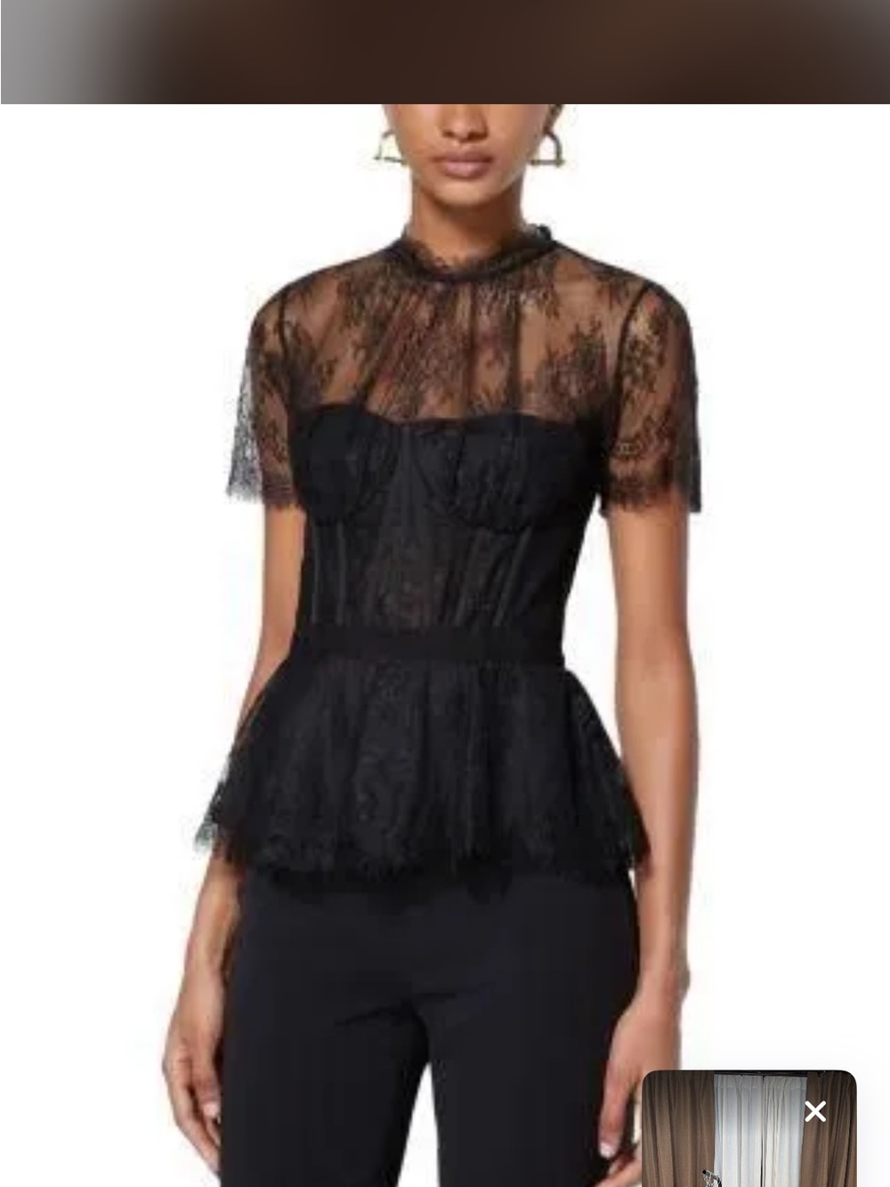 Simkhai Kehlani Sheer Lace Short-Sleeve Peplum Bustier Top - Picture 2 of 6